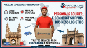 ParcelLine Express Master Logo featured on a premium air cargo shipment being loaded for international delivery from RGIA Hyderabad.