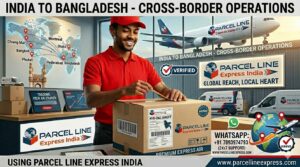 ParcelLine Express India premium air courier package featuring the Master Logo, prepared for high-speed shipment from Hyderabad to Bangladesh.