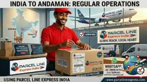 ParcelLine Express India premium air courier package with Master Logo, prepared for high-speed shipment from Hyderabad to Port Blair, Andaman Nicobar Islands