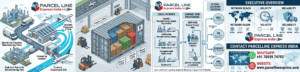 A comprehensive workflow diagram tracking cargo from local pickup in Hyderabad, through sorting and customs at the RGIA Air Cargo Complex, to international delivery.