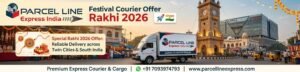 ParcelLine Express India staff preparing festival Rakhi and sweet box courier packages in Hyderabad for international air shipping.